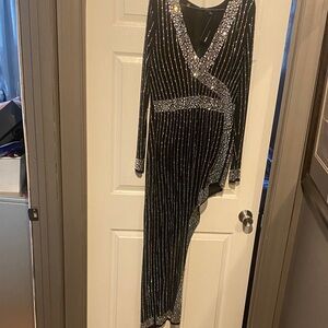 Fashion Nova Black and Silver High Low Dress